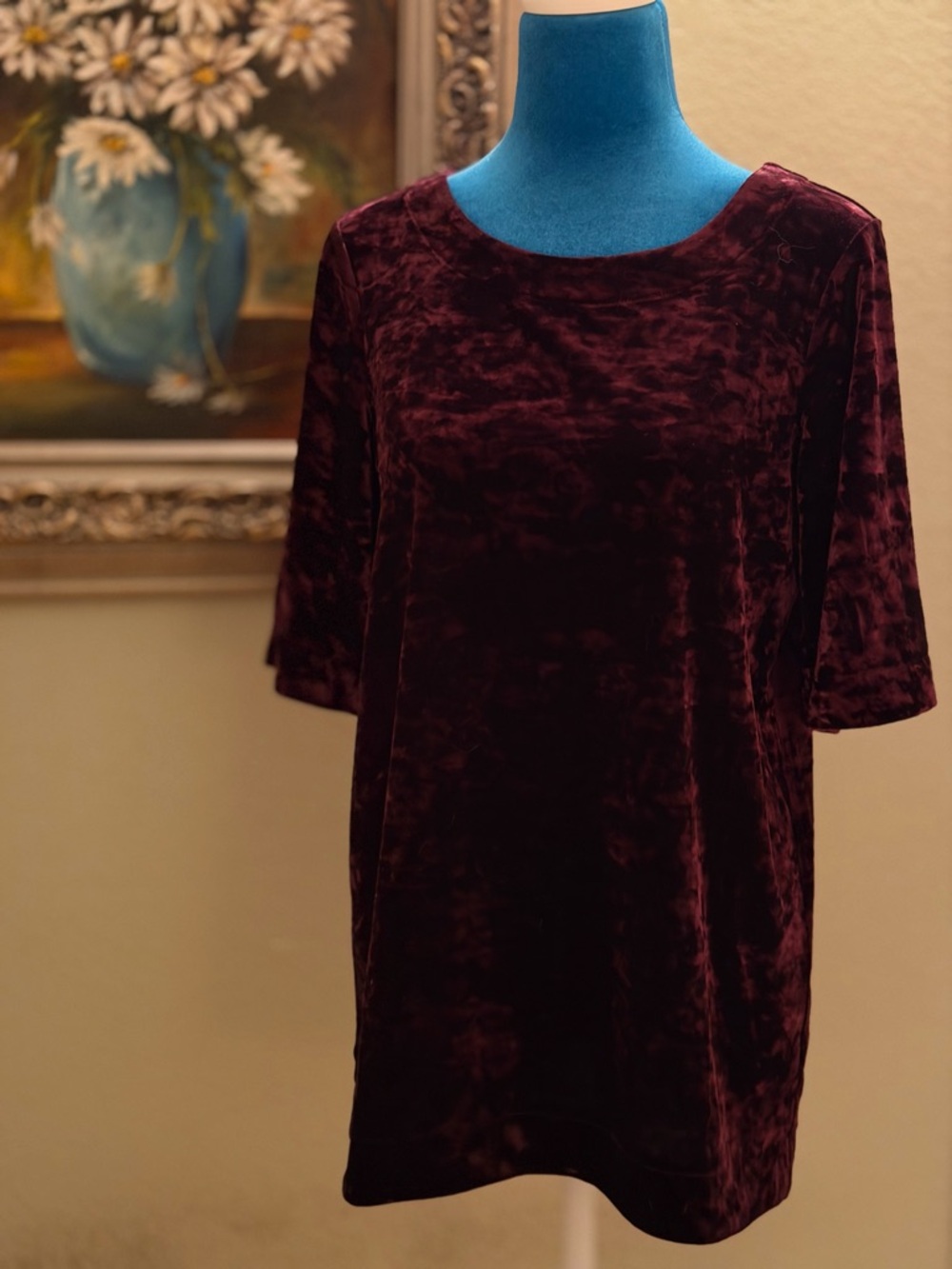 Zozo Women's Velvet Short-Sleeve Tee in Deep Burgundy